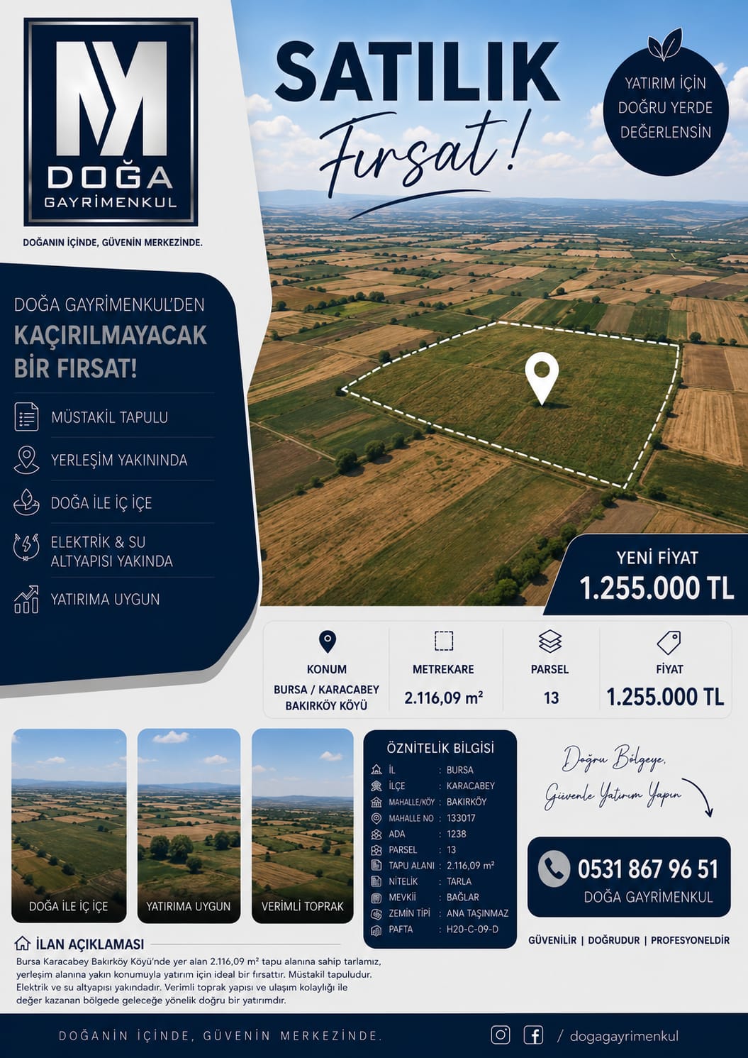 MK DOĞA GAYRİMENKULDEN BURSA KARACABEY BAKIRKÖY DE SATILIK ARAZİ