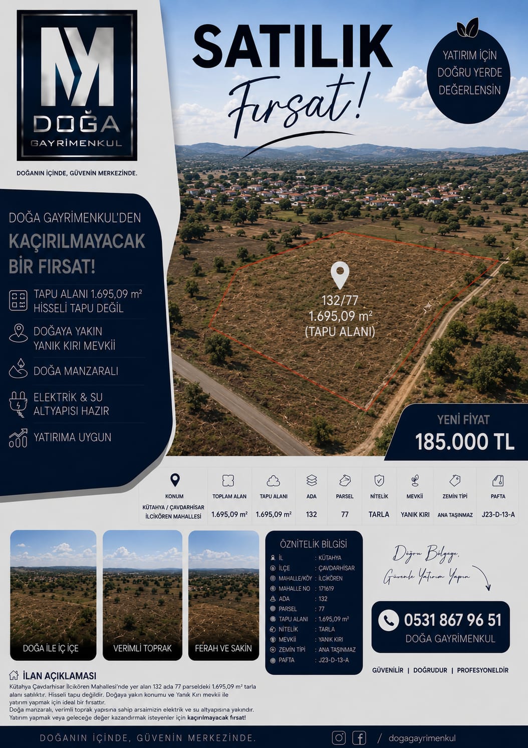 MK DOĞA GAYRİMENKUL'DEN SATILIK  TARLA