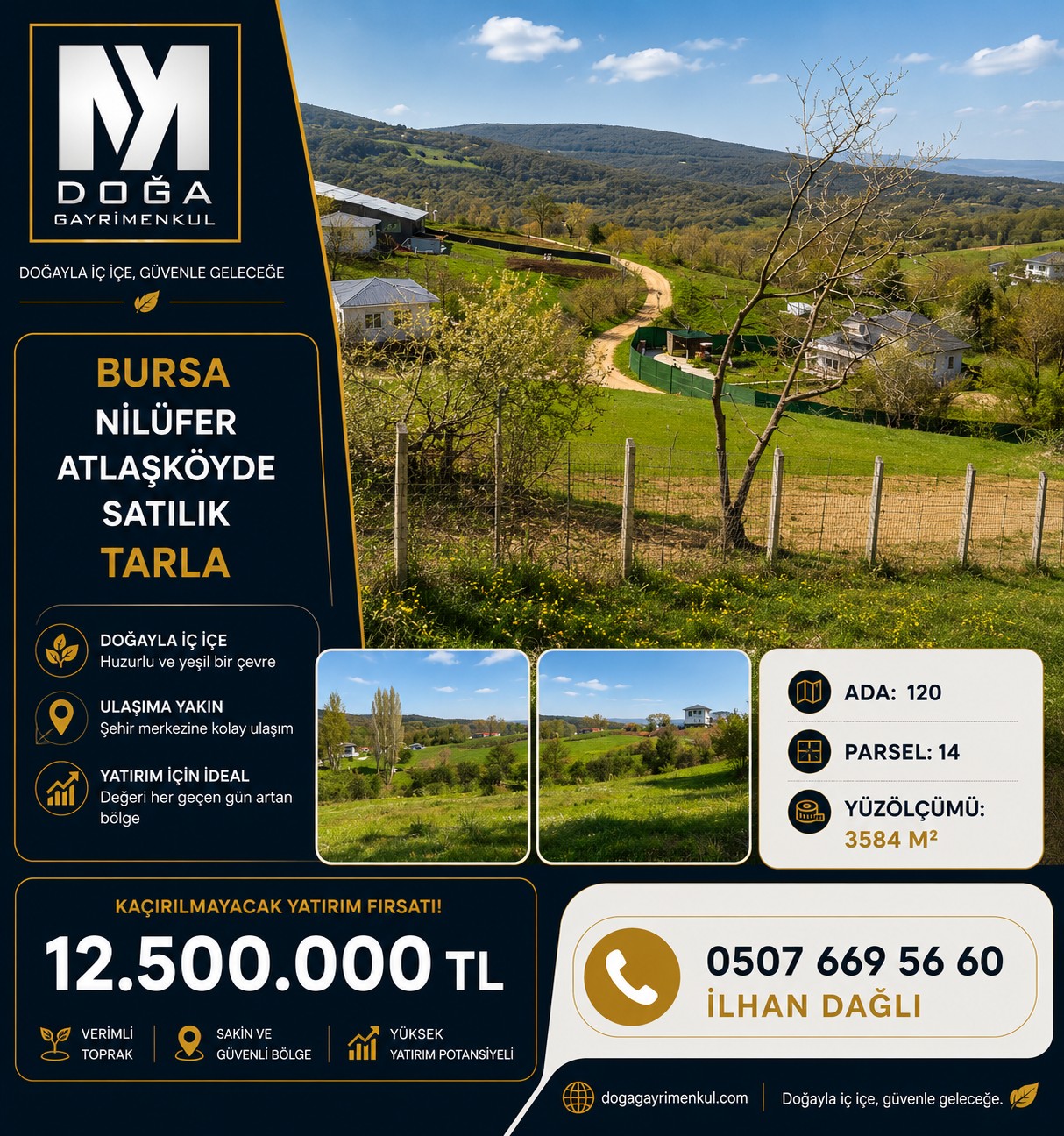 MK DOĞA GAYRİMENKULDEN NİLÜFER ATLASKÖY'DE SATILIK TARLA