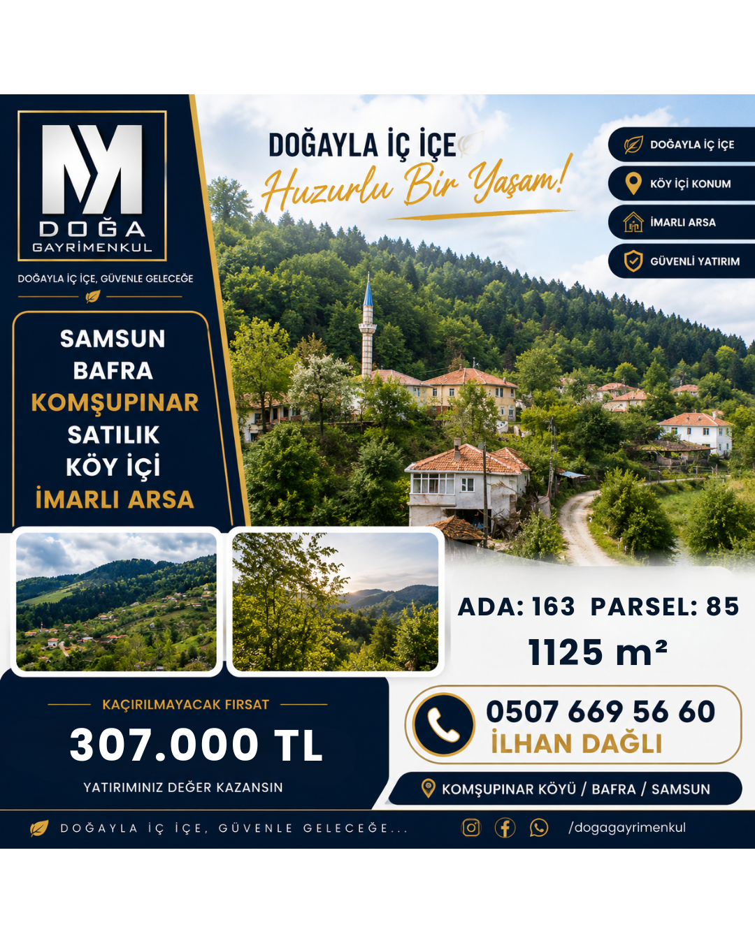 MK DOĞA GAYRİMENKULDEN SAMSUN BAFRA KOMŞUPINARDA SATILIK ARSA